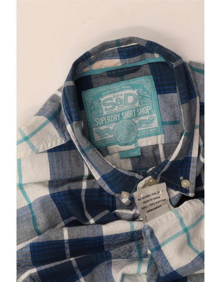 Camicia da uomo in flanella SUPERDRY XL in cotone a quadri blu navy