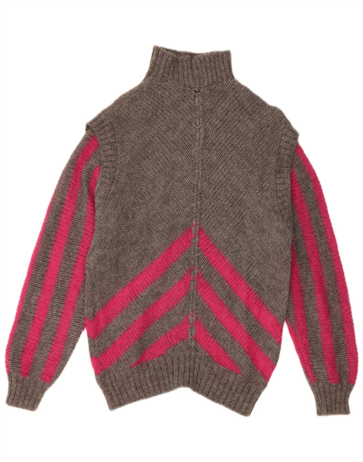 Maglione maglione vintage da donna con collo alto IT 42 a righe grigio medio