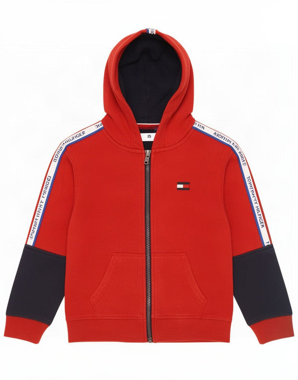 Tommy Hilfiger Boys Graphic Zip Hoodie Sweater 2-3 Years Red Colourblock