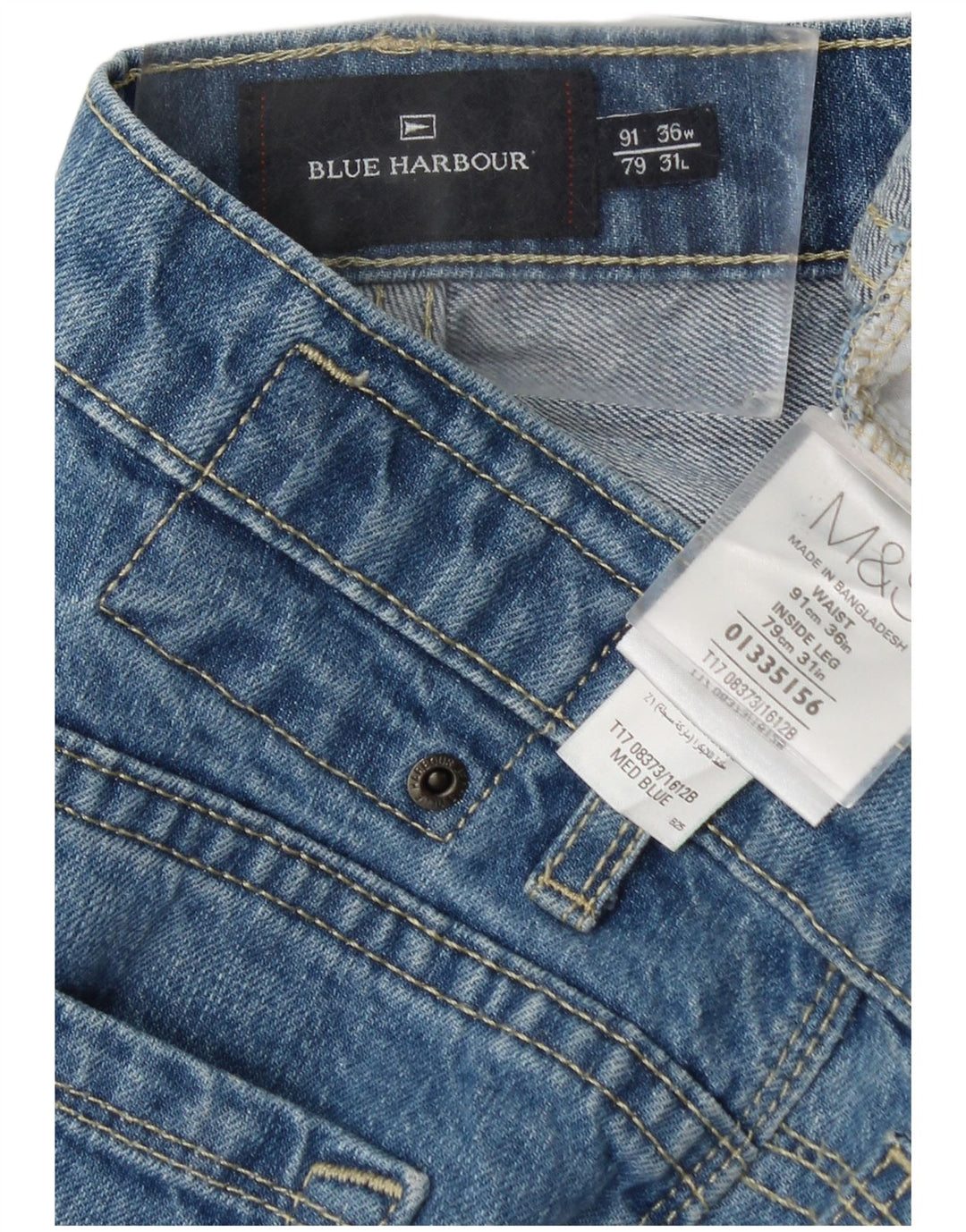 Jeans dritti da uomo Marks & Spencer Blue Harbour W36 L31 cotone blu