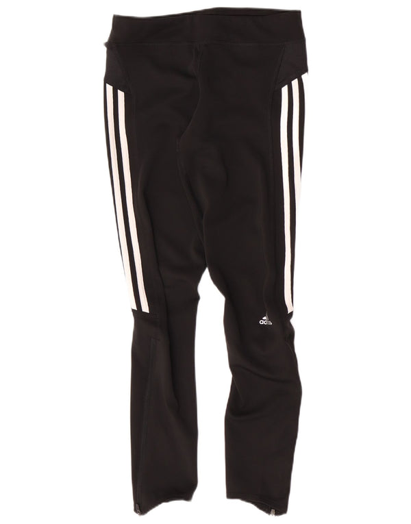 Adidas Womens Capri Leggings UK 8 Small Black Striped Polyester Sports