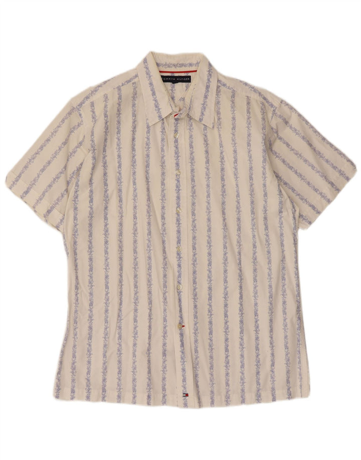 Tommy Hilfiger Uomo Camicia a maniche corte Grande cotone a righe bianche