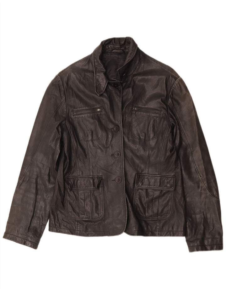 Giacca in pelle da donna vintage UK 14 in pelle nera media