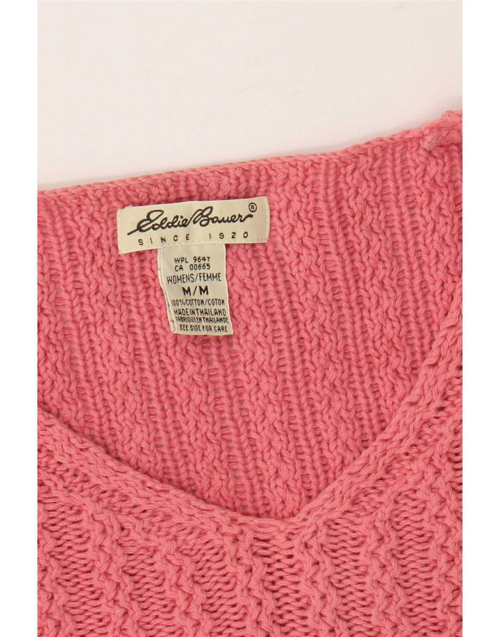 Maglione oversize da donna con scollo a V Eddie Bauer UK 14 Cotone rosa medio