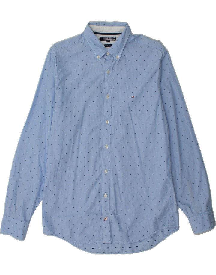 TOMMY HILFIGER Mens New York Shirt Medium Blue Spotted Cotton Vintage Tommy Hilfiger and Second-Hand Tommy Hilfiger from Messina Hembry 