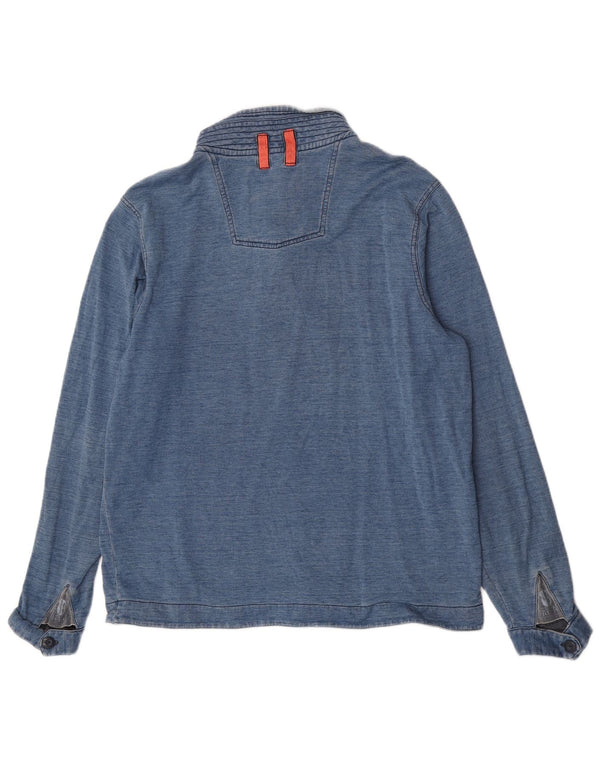 Felpa da uomo con collo abbottonato Fat Face, maglione grande, cotone gessato blu
