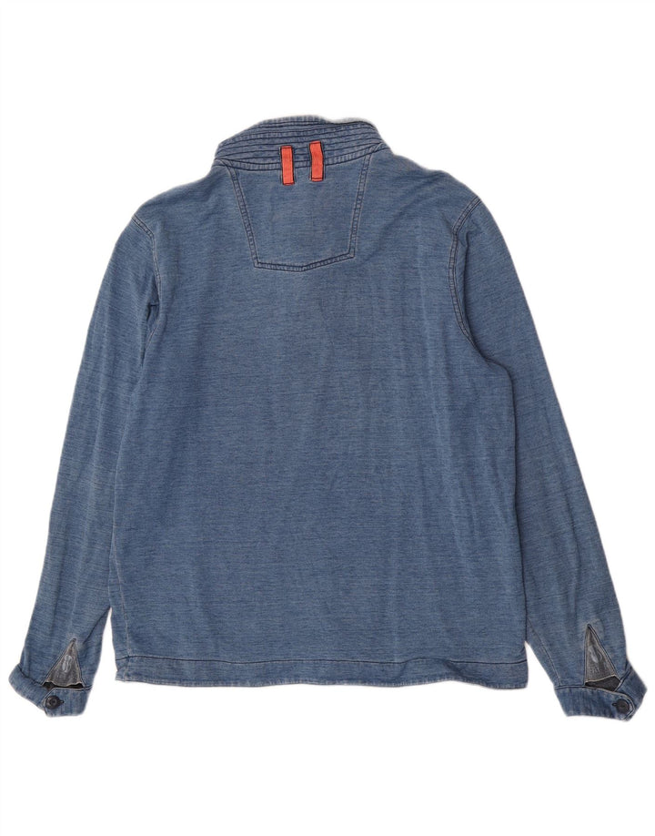Felpa da uomo con collo abbottonato Fat Face, maglione grande, cotone gessato blu