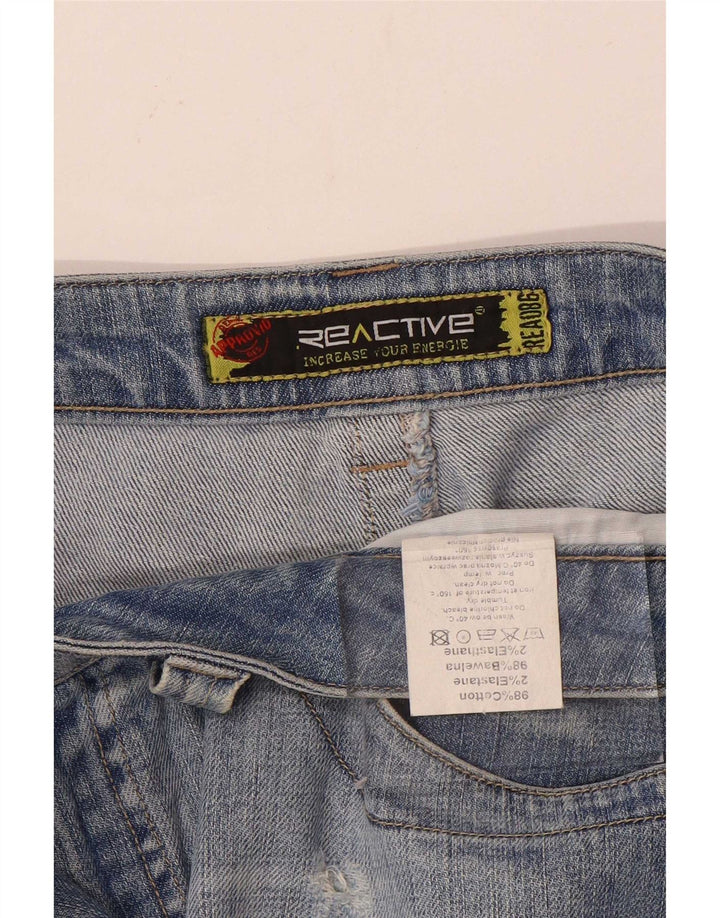 Mini gonna di jeans vintage invecchiata da donna W31 in cotone blu medio