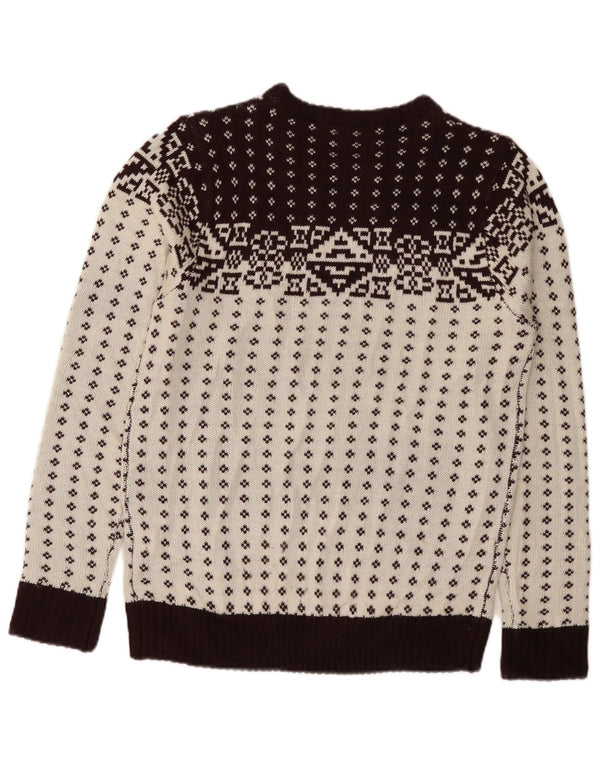 Maglione maglione girocollo da donna BRUGI UK 14 Acrilico Fair Isle bianco medio