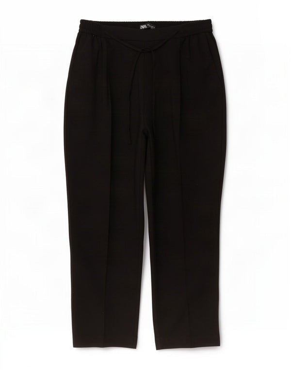 Pantaloni chino affusolati a vita alta da donna Zara XL W32 L26 poliestere nero
