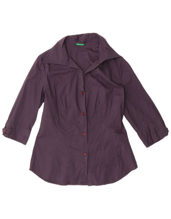 Camicia a maniche 3/4 da donna Benetton UK 12 cotone blu navy medio