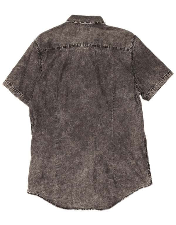 Camicia in denim slim fit a maniche corte da uomo Calvin Klein Jeans XL in cotone grigio