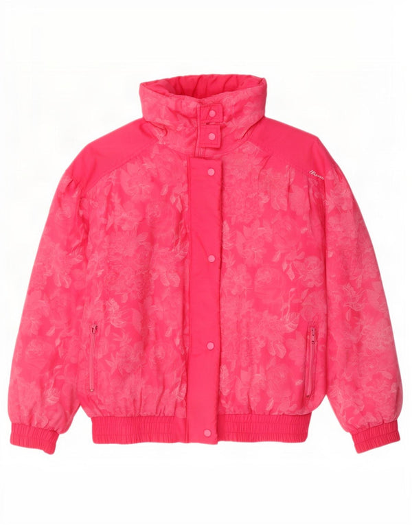Giacca imbottita oversize da donna vintage IT 46 grande cotone floreale rosa