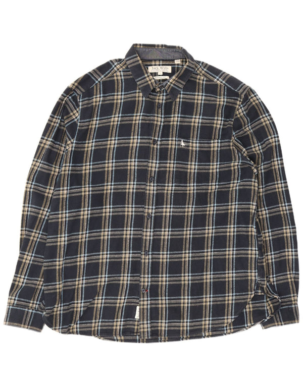 Camicia da uomo in flanella dal taglio classico Jack Wills XL in cotone a quadri blu navy