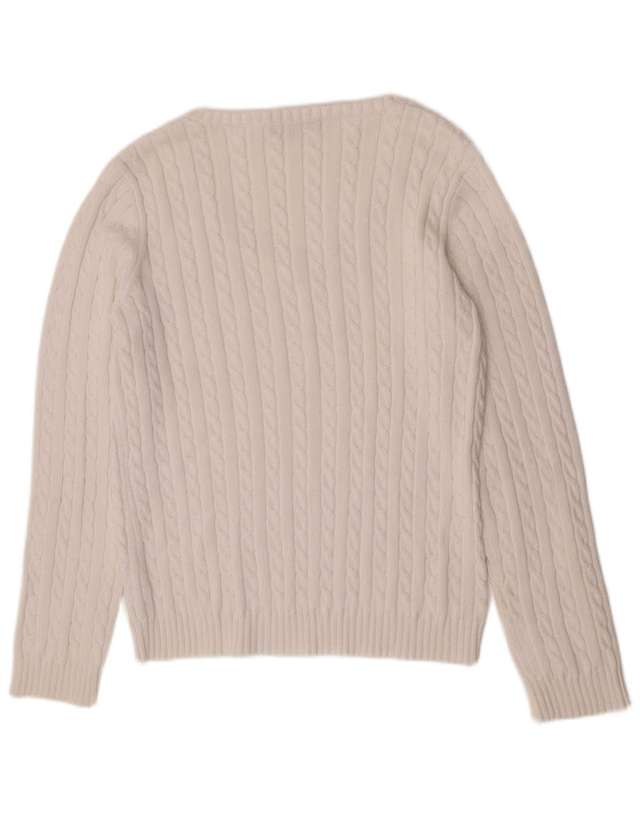 Maglione maglione con scollo a V da donna Ralph Lauren UK 16 grande cotone bianco