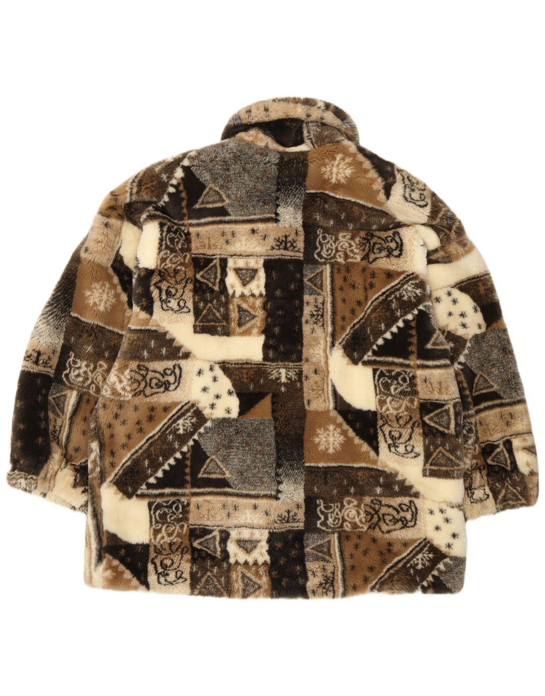 Giacca vintage da donna in pelliccia sintetica UK 18 XL Patchwork beige