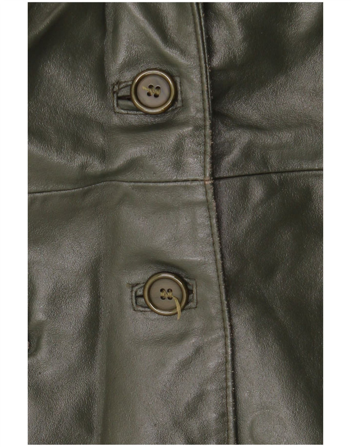 Cappotto in pelle vintage da donna UK 14 in pelle kaki media