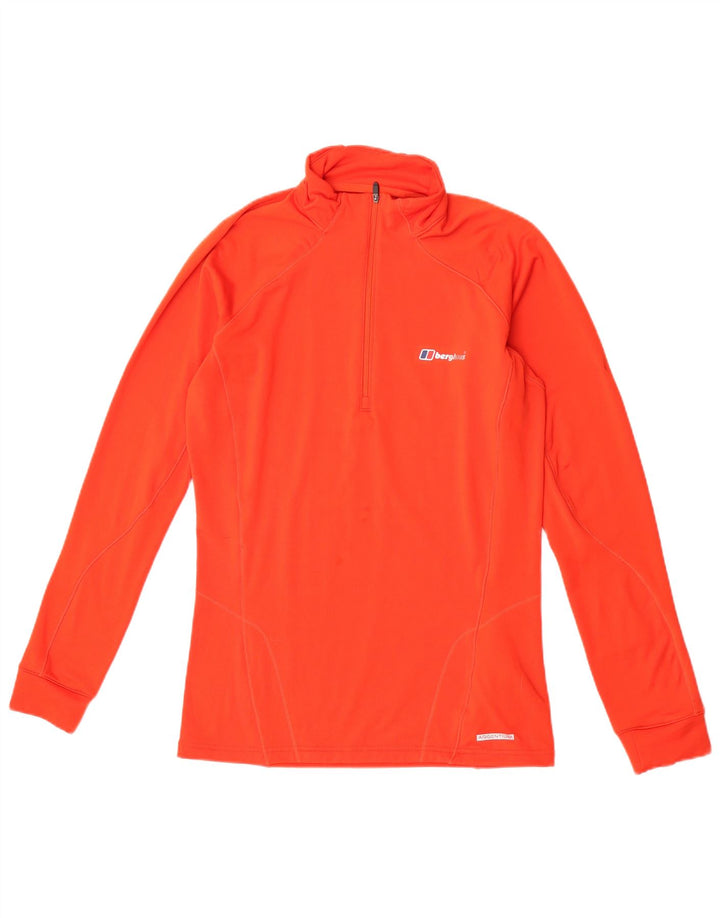 Berghaus Maglia da uomo con zip e collo a maniche lunghe, arancione medio, in poliestere sportivo