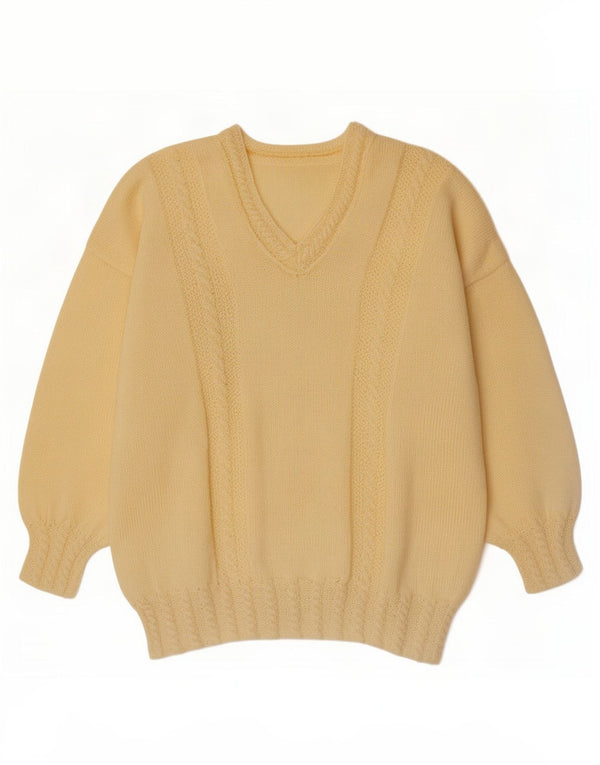 Maglione maglione vintage da donna con scollo a V UK 16 grande giallo