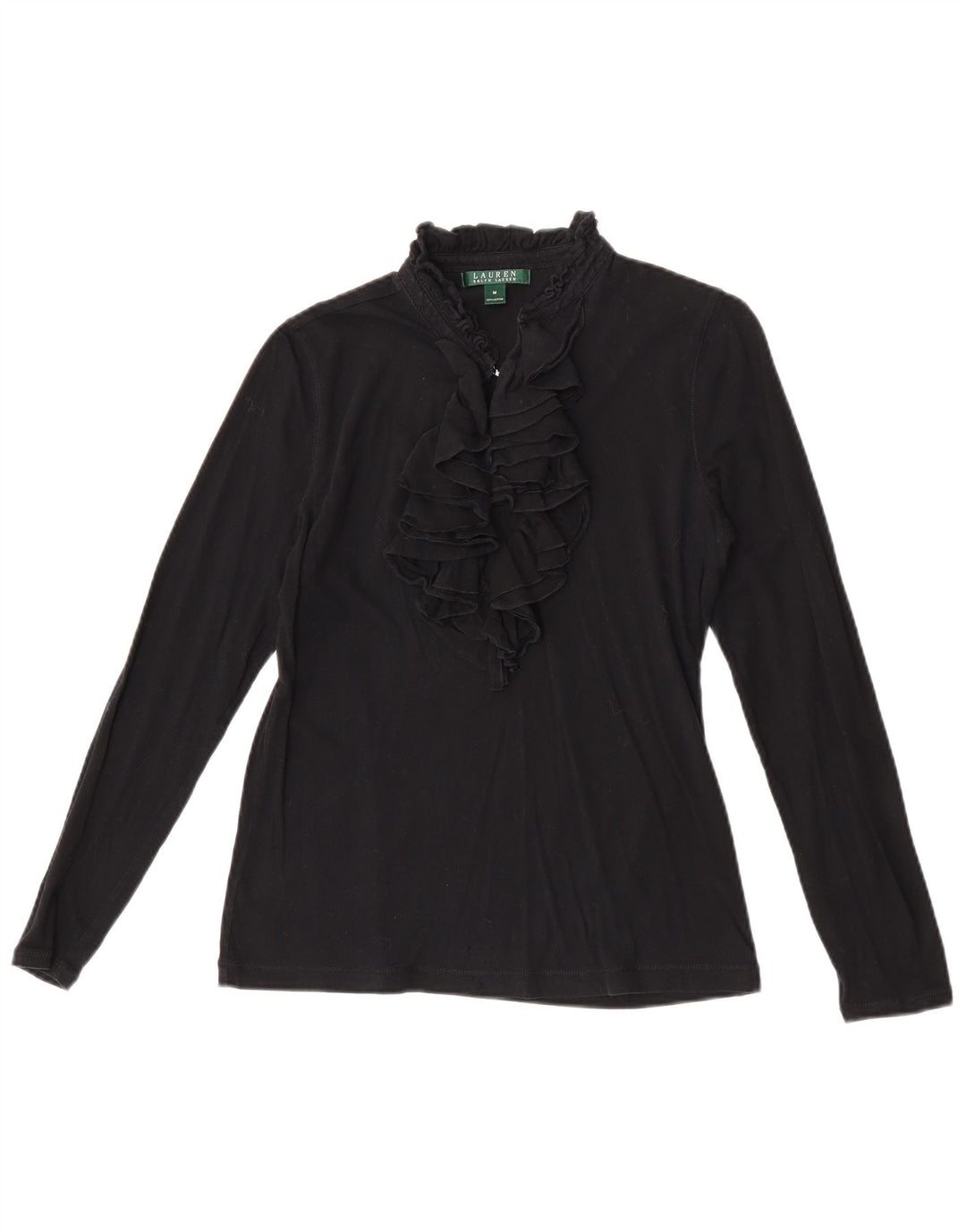 Ralph Lauren Top da donna con volant sul davanti manica lunga UK 12 Medio Nero
