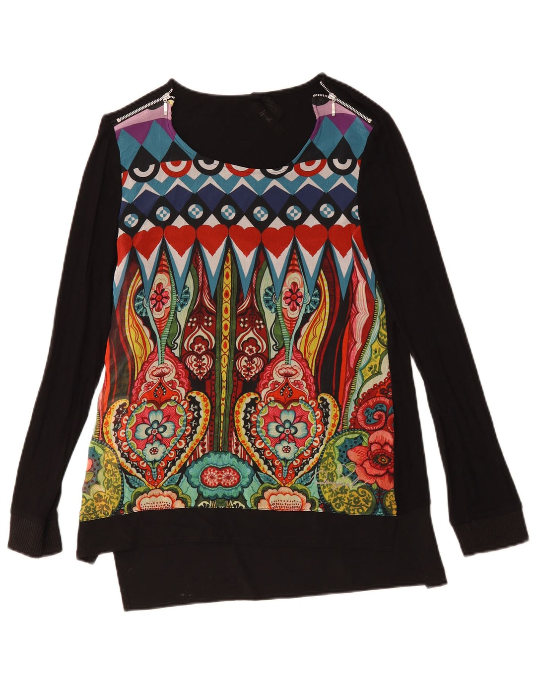 DESIGUAL Top grafico da donna manica lunga UK 12 medio nero floreale