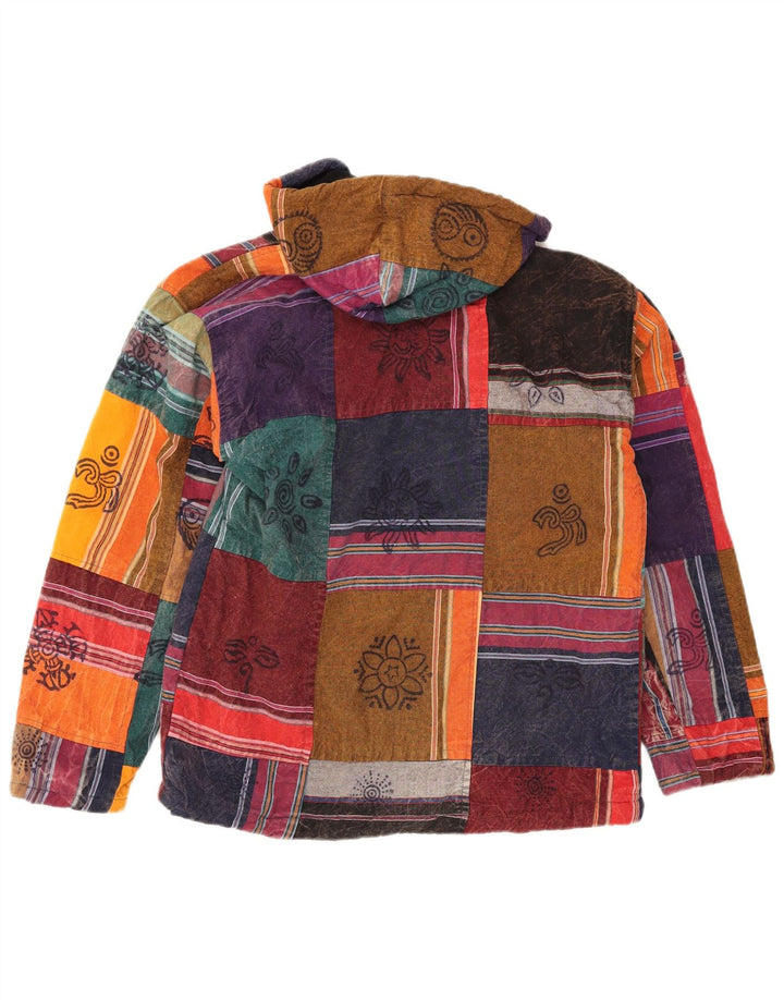 Giacca anorak vintage da uomo con cappuccio UK 36 Piccolo patchwork multicolore azteco