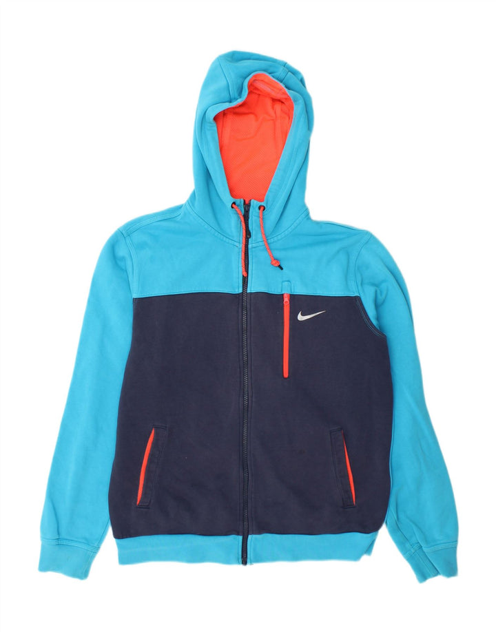 Felpa con cappuccio e zip Nike da uomo in cotone color block blu medio