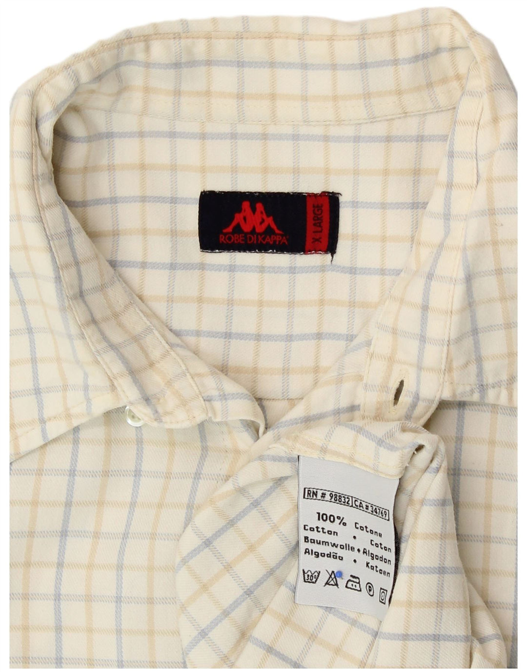 Camicia Kappa da uomo XL in cotone a quadri bianco sporco