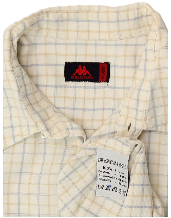 Camicia Kappa da uomo XL in cotone a quadri bianco sporco