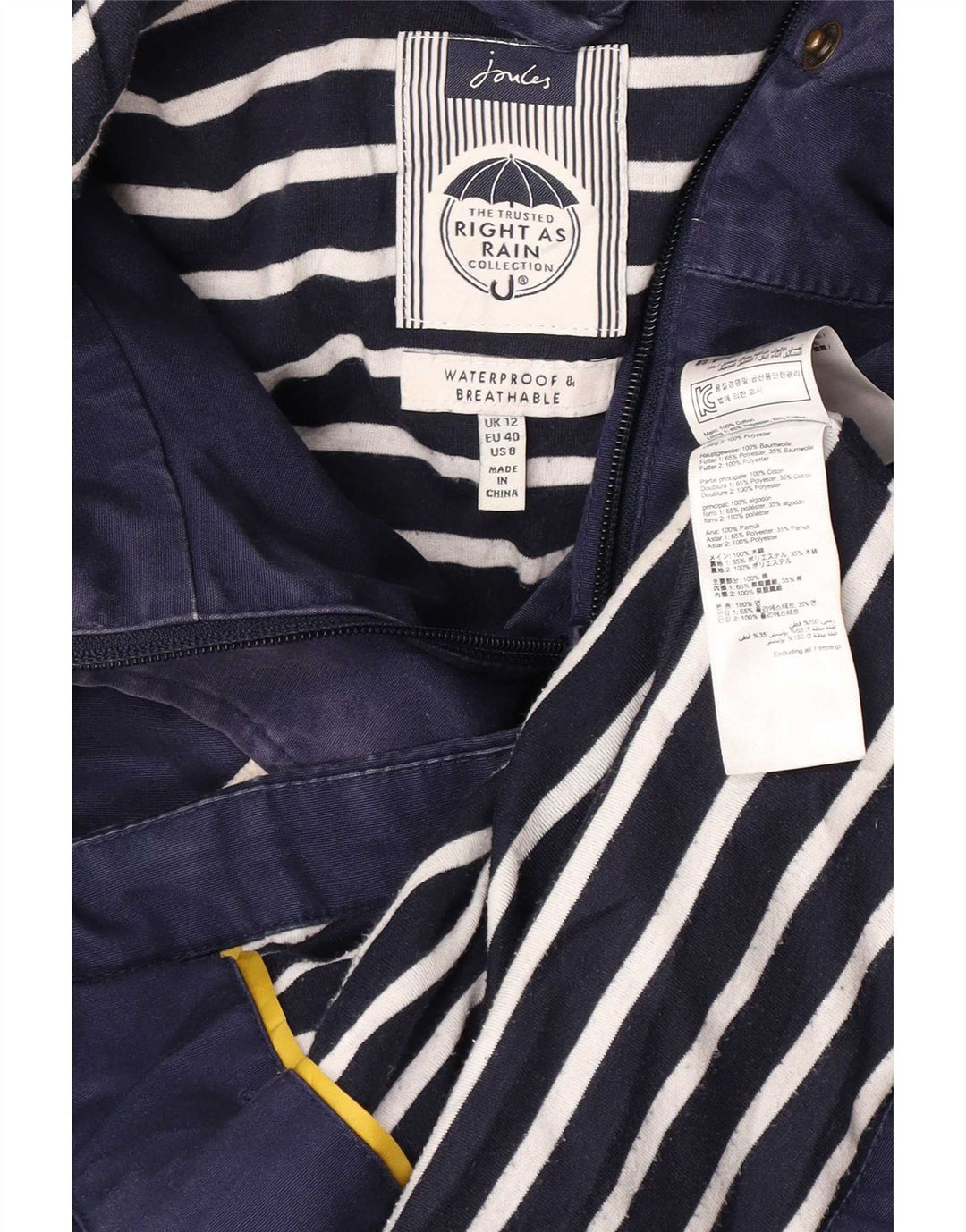 Giacca antipioggia con cappuccio da donna Joules UK 12 medio cotone blu navy