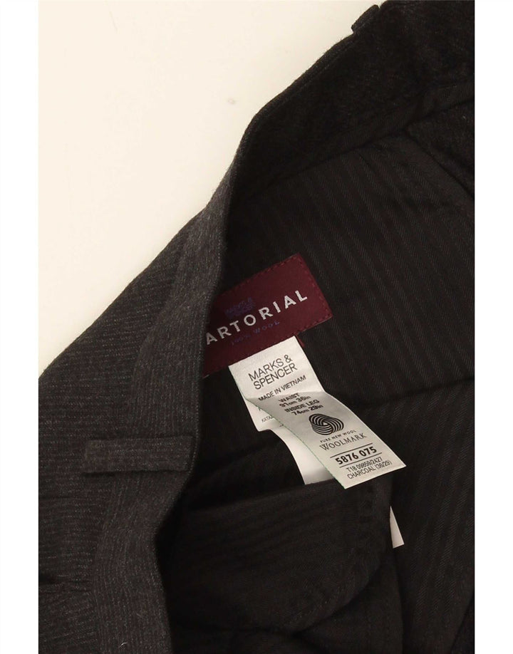 Pantaloni da abito dritti da uomo Marks & Spencer W36 L29 lana nera