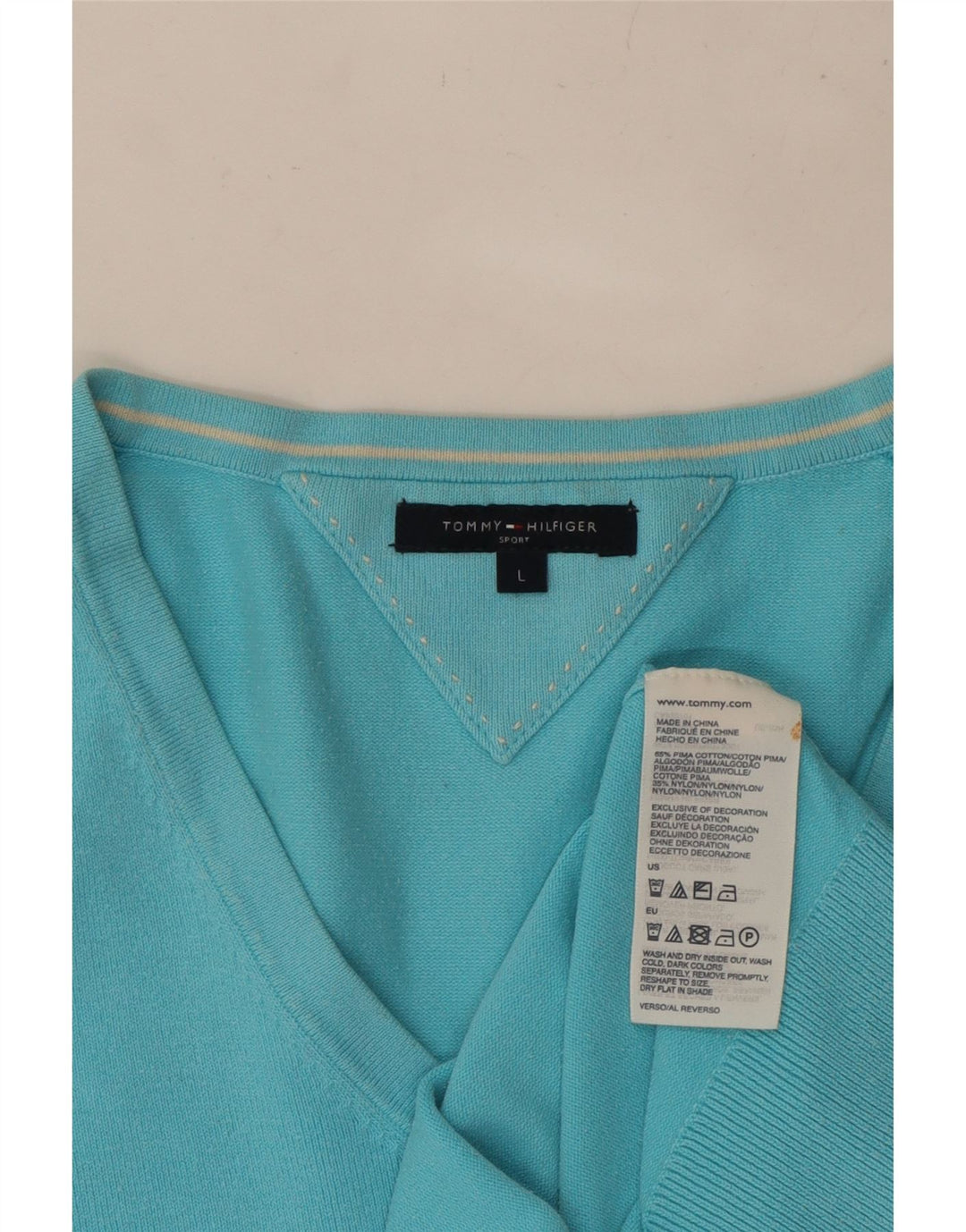 TOMMY HILFIGER Maglione da donna con scollo a V UK 14 Grande cotone blu