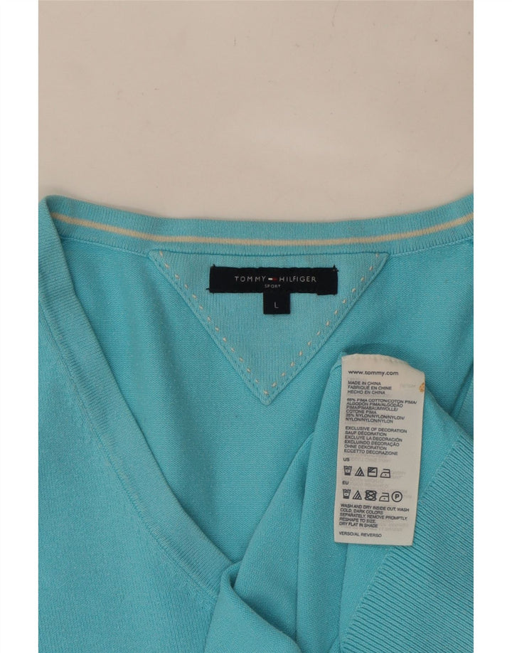 TOMMY HILFIGER Maglione da donna con scollo a V UK 14 Grande cotone blu