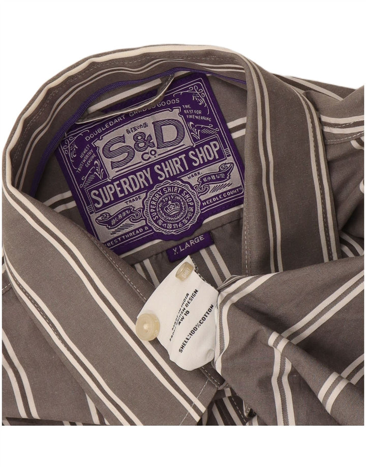 Camicia da uomo Superdry XL in cotone a righe grigie