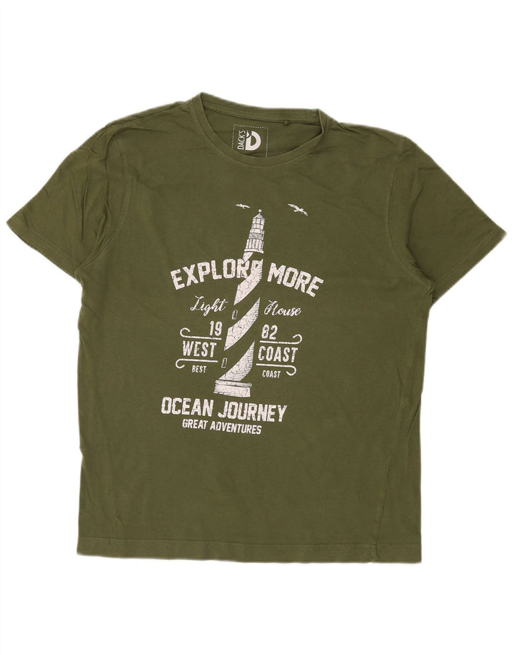T-shirt grafica da uomo di Dack Top in cotone kaki medio