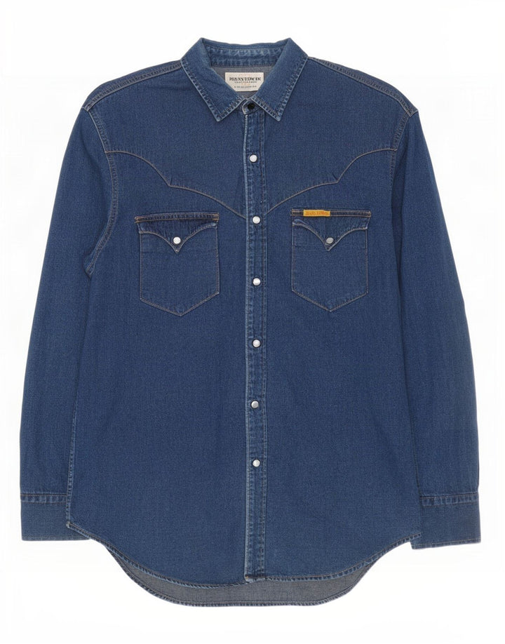 Camicia di jeans da uomo Edwin in cotone blu navy medio