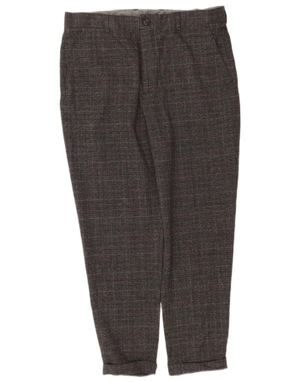 Zara Mens Tapered Chino Trousers EU 42 Large W32 L26 Grey Check Polyester