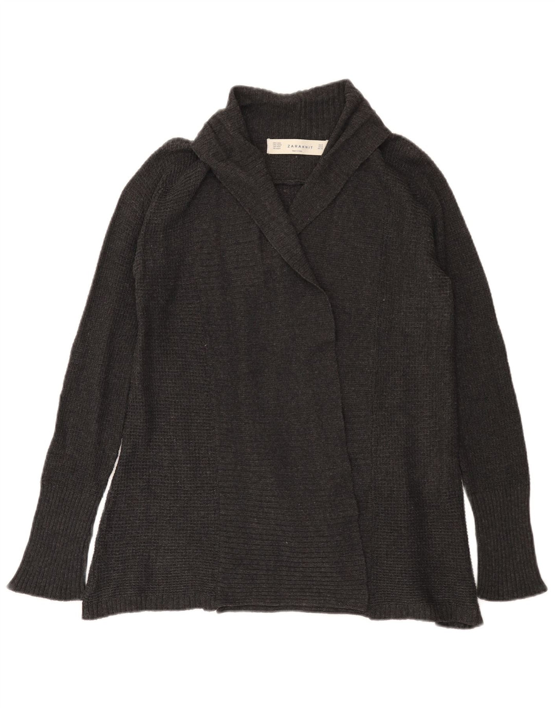 Maglione cardigan aperto da donna Zara UK 12 Cotone grigio medio