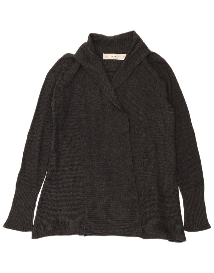 Maglione cardigan aperto da donna Zara UK 12 Cotone grigio medio