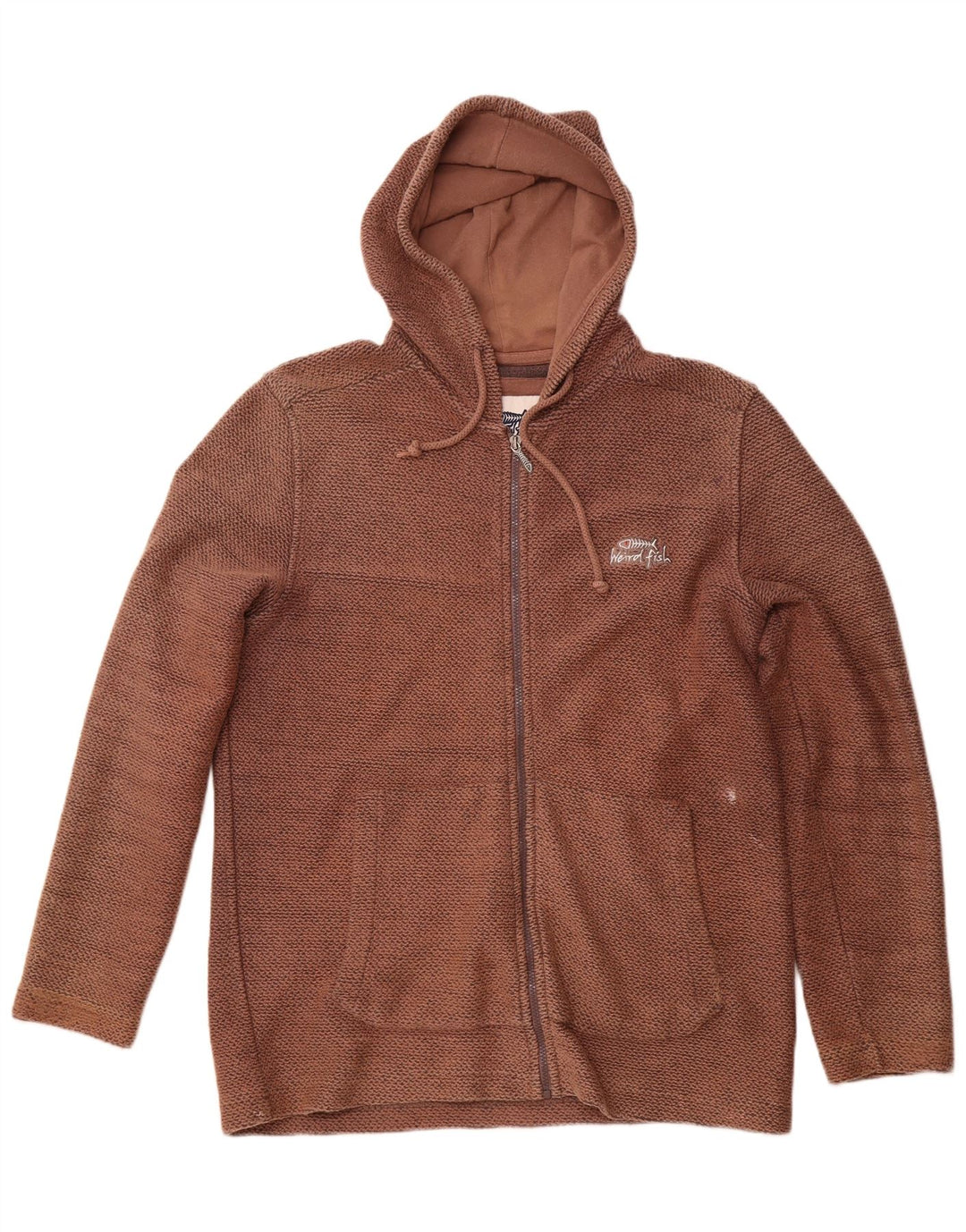 WEIRD FISH Maglione con cappuccio e zip da uomo grande in cotone marrone