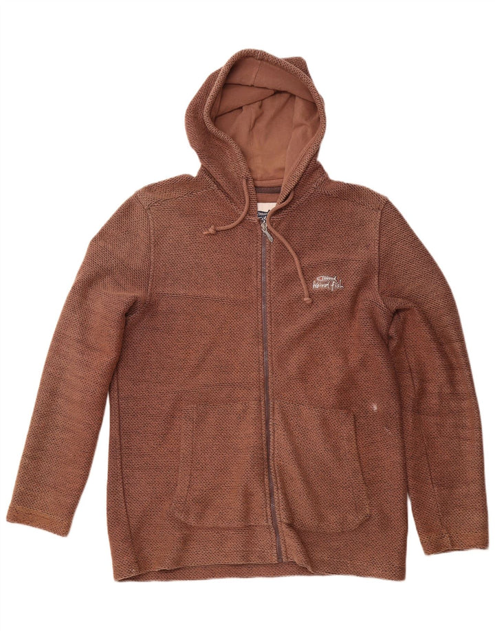 WEIRD FISH Maglione con cappuccio e zip da uomo grande in cotone marrone