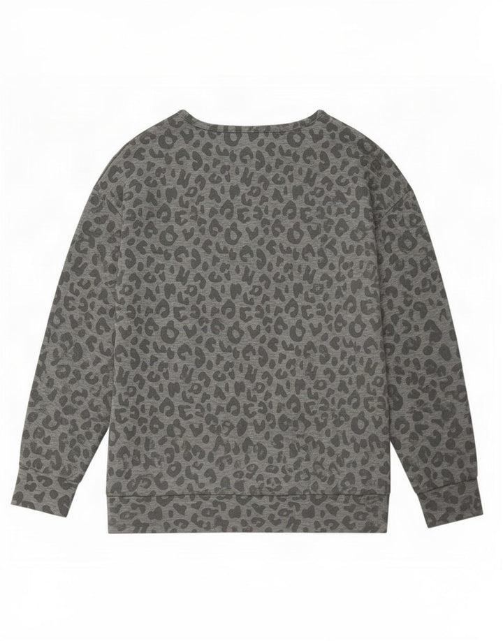 Felpa da donna John Lewis maglione UK 14 grigio medio stampa animalier