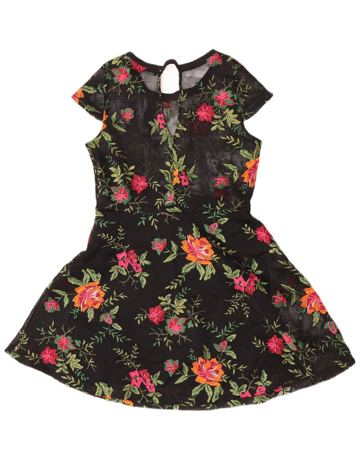 Guess Abito da donna a trapezio trasparente UK 8 Piccolo poliestere floreale nero
