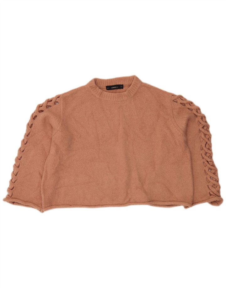 Maglione corto girocollo da donna Zara UK 12 Poliestere arancione medio