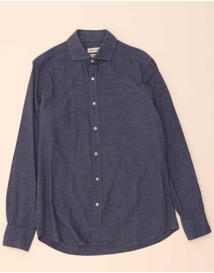 MASSIMO DUTTI Mens Shirt Medium Navy Blue Houndstooth Cotton