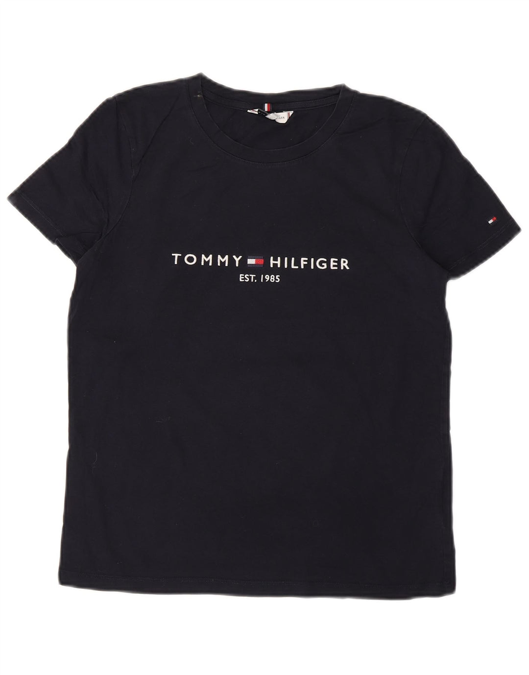 TOMMY HILFIGER T-shirt grafica da donna Top UK 12 cotone blu navy medio