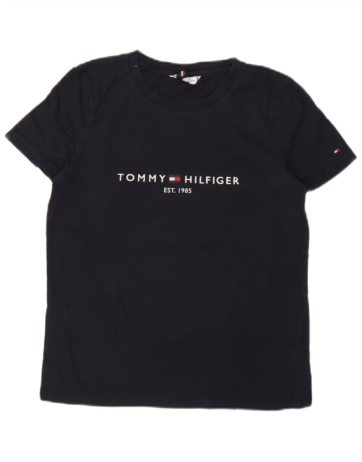 TOMMY HILFIGER T-shirt grafica da donna Top UK 12 cotone blu navy medio
