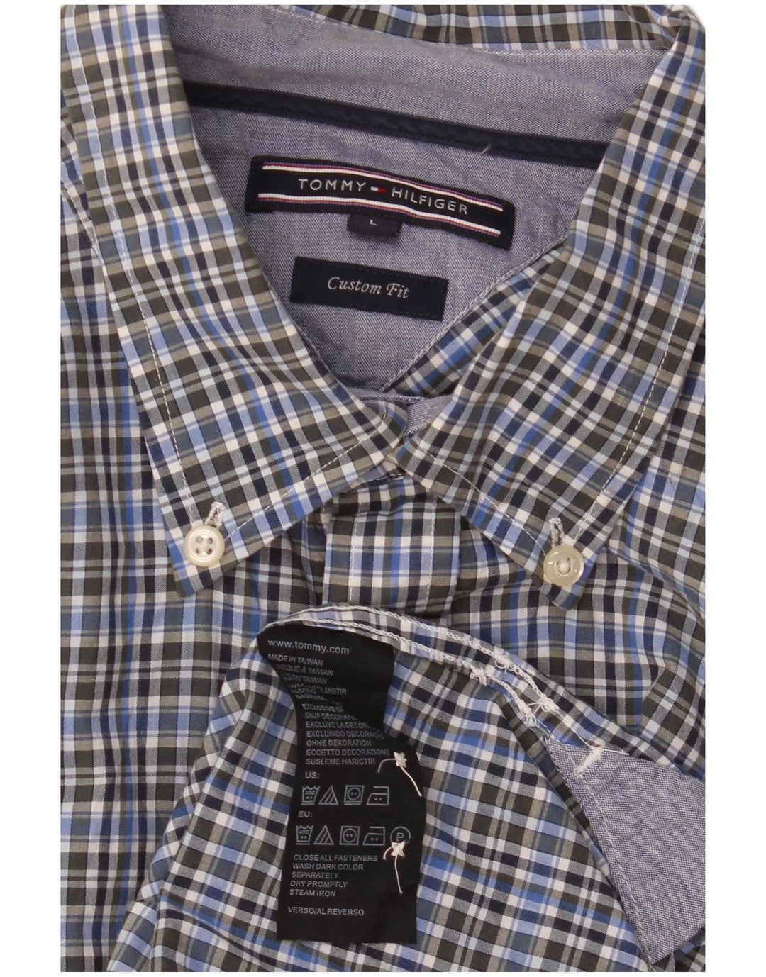 Camicia da uomo su misura Tommy Hilfiger, cotone a quadri blu di grandi dimensioni