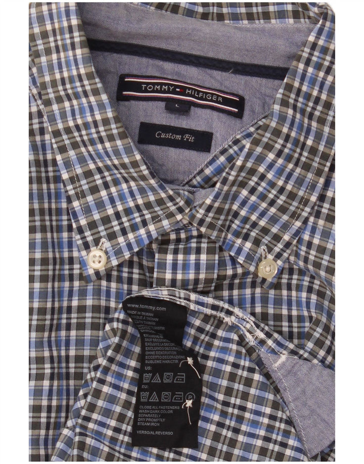 Camicia da uomo su misura Tommy Hilfiger, cotone a quadri blu di grandi dimensioni