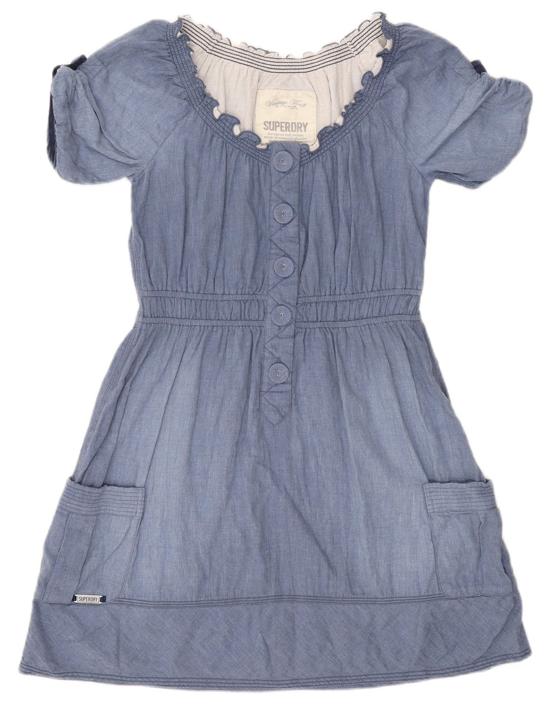 Abito a trapezio da donna Superdry UK 14 cotone blu medio